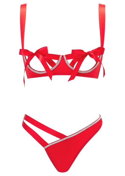 Unwrap Me Luxe Crotchless Set - Red - Image 2