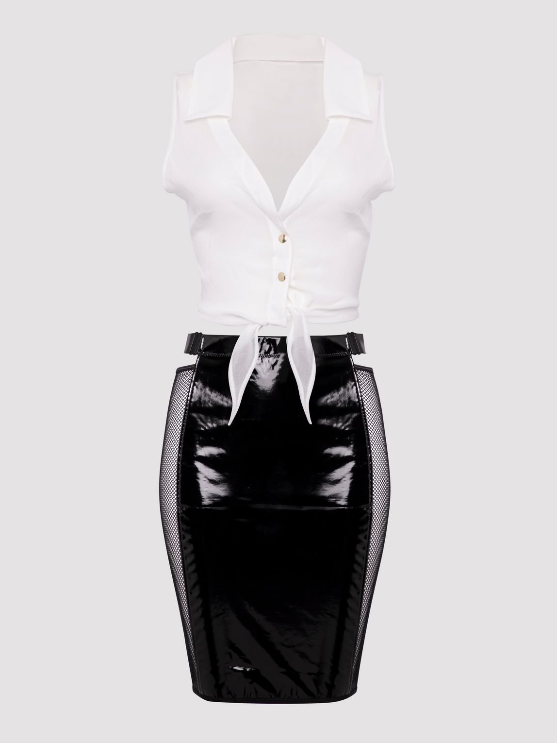 Lovehoney Fantasy Risky Business Top and Wet Look Skirt Set - Image 2